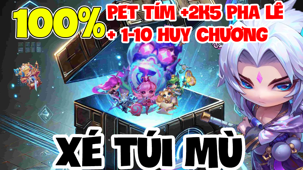 Xé Túi Mù 100% Pet Tím 2k5 Pha Lê Và 1-10 Huân Chương